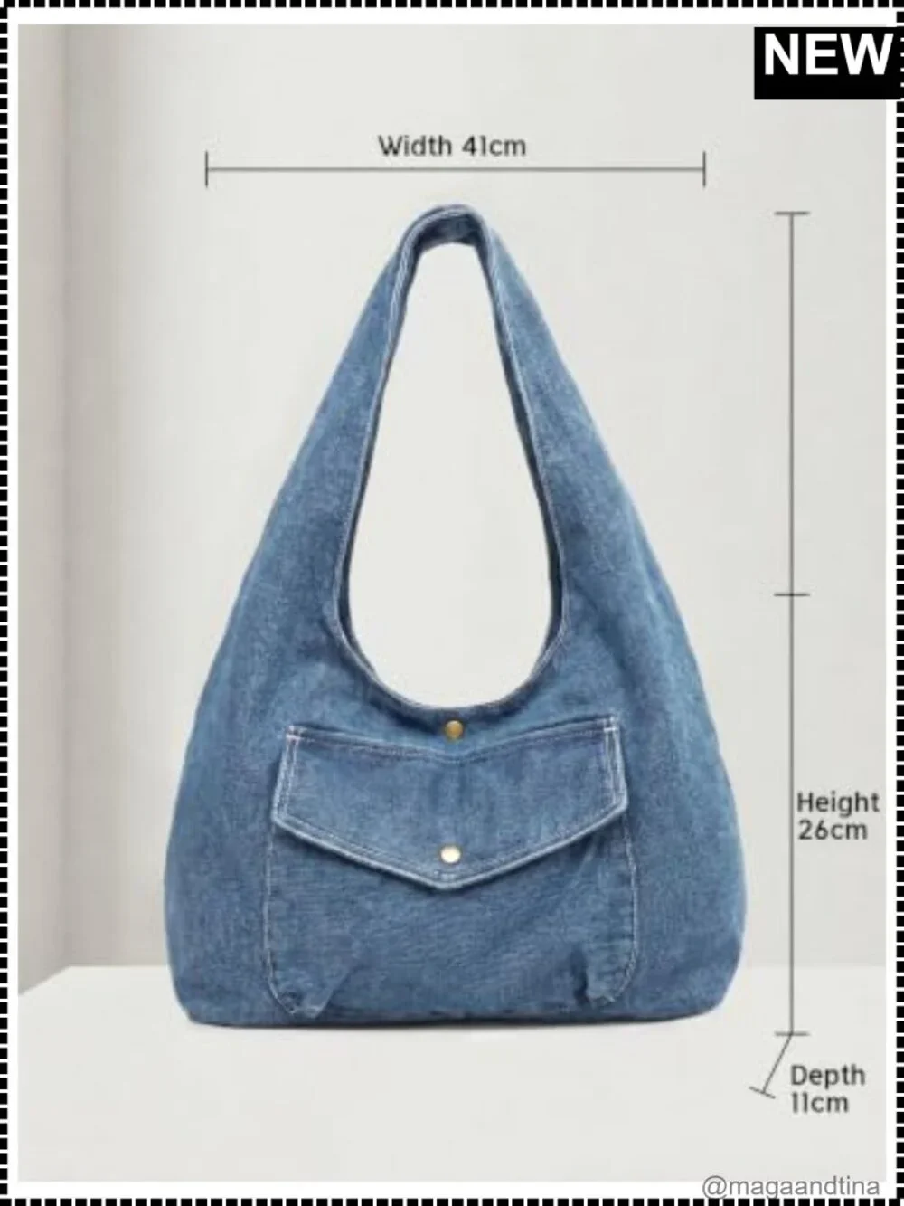 Denim Hobo Bag Large Capacity Reversible Tote Wide Strap Shoulder Purse